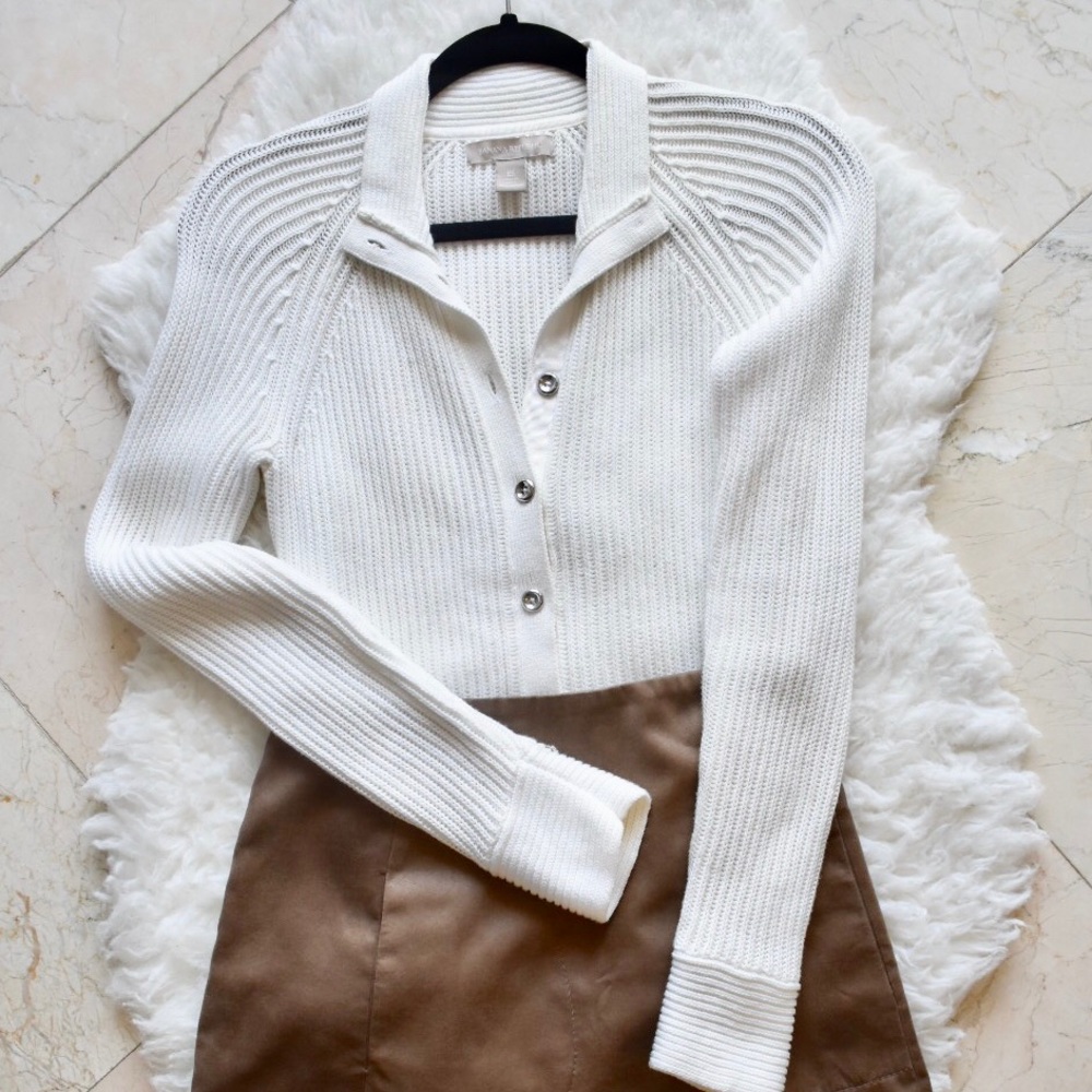 Banana Republic White Button-up Sweater